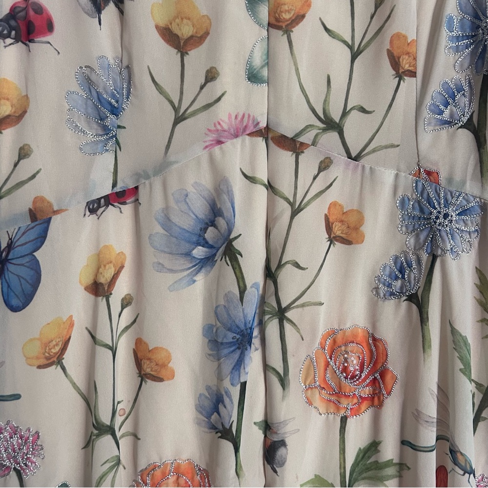 NWT Anthropologie Pankaj & Nidhi Beaded Floral Butterfly Garden Midi Dress Sz 12 - Picture 9 of 9